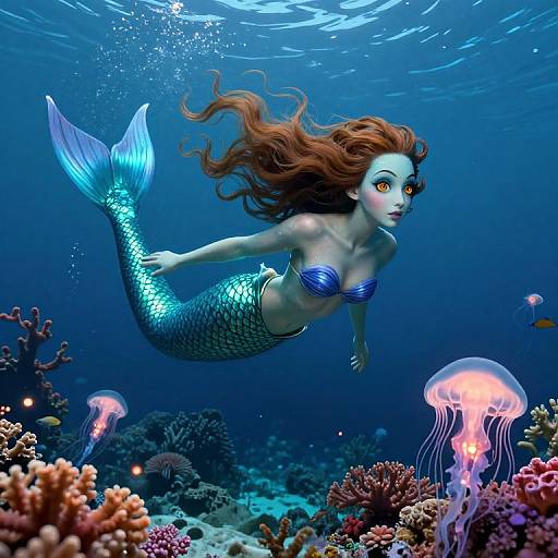 Surreal Regal Mermaid Underwater Scene