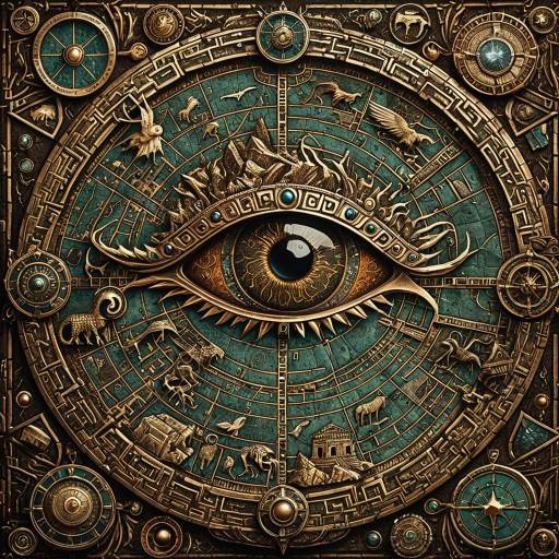 Intricate Bronze Eye Spy Map with Mythical Creatures