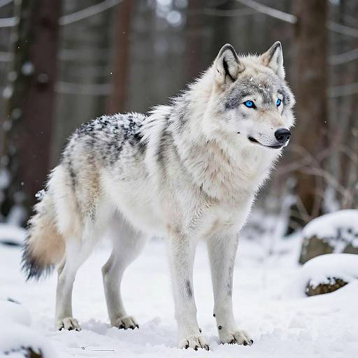White Wolf in Snowy Forest