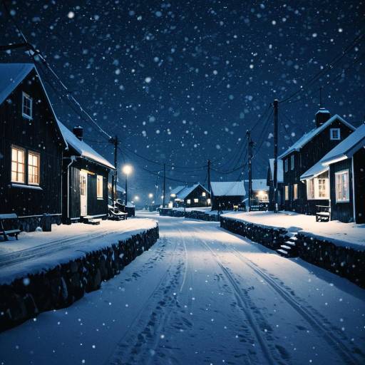 Snowfall in Northern Fishing Village at Night Snowfall in Northern Fishing Village at Night