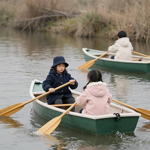 Two Children in Green Rowboat