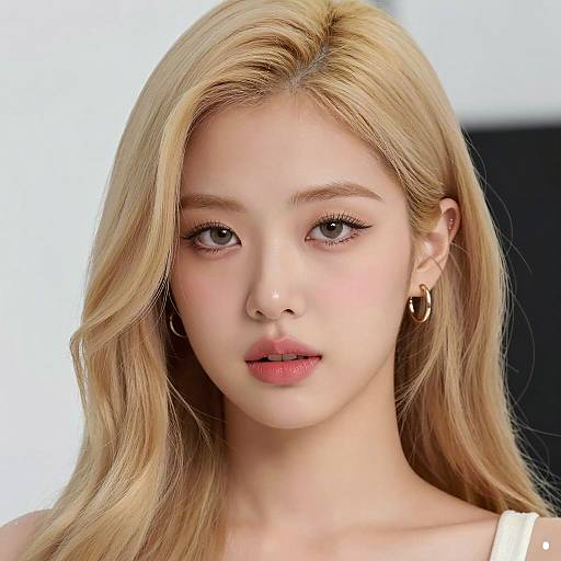 Portrait of young blonde woman with hoop earring