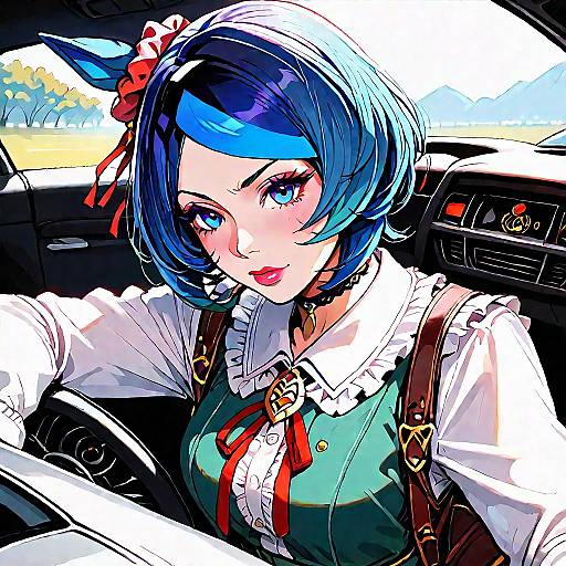 Anime Style Woman Driving Car