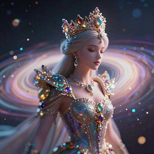 Hyperrealistic Jewel-Adorned Sci-Fi Queen