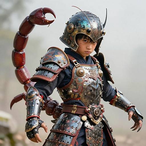 Hyper-realistic Japanese Boy in Scorpion Armor