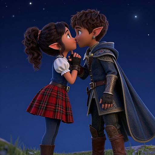 Shy Dark Elf Couple's First Kiss