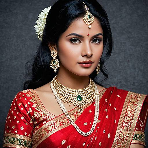 Elegant Indian Bride in Red Designer Saree