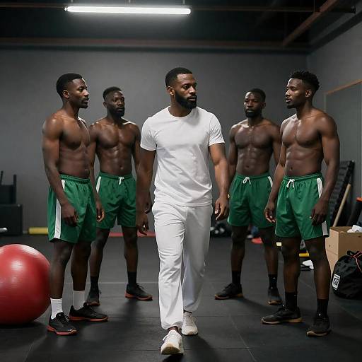 Dynamic Gym Scene with Shirtless Men