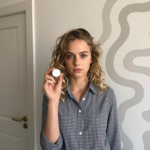 Woman Holding Small Round Object