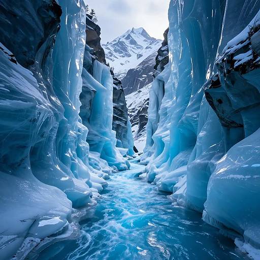 Ethereal Ice Canyon with Gravity-Defying River