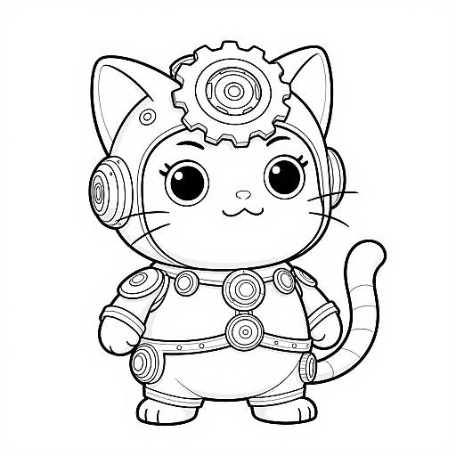 Chibi Steampunk Cat Line Art
