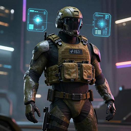 Futuristic Soldier in Tactical Combat Suit