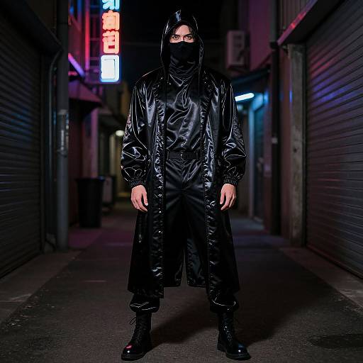 Mysterious Man in Neon-Lit Alley