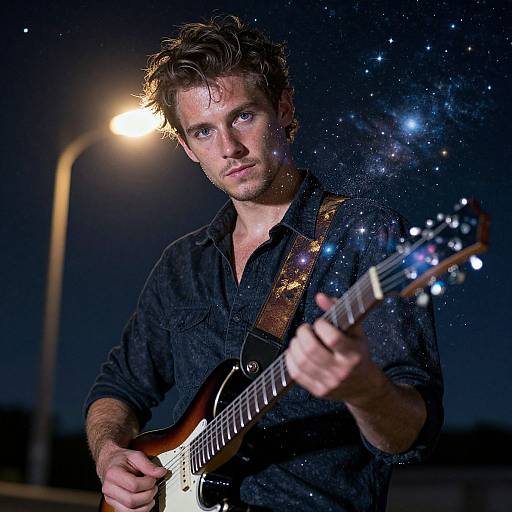 Cosmic Musician Double Exposure Portrait