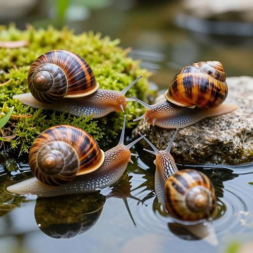 Vibrant Snails by Tranquil Pond