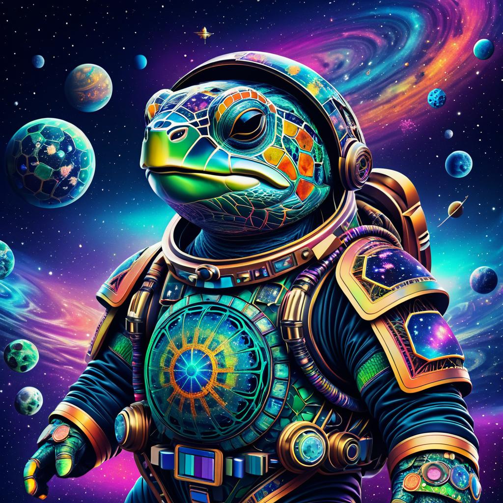 Cosmic Turtle in Playful Spacesuit Art