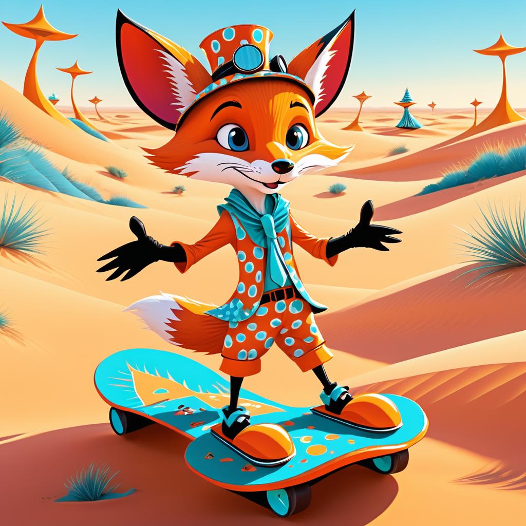 Whimsical Fox on Hoverboard Adventures