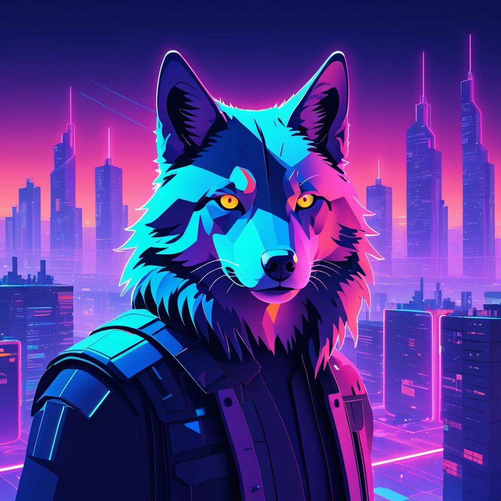 Ethereal Wolf in Neon Dystopia