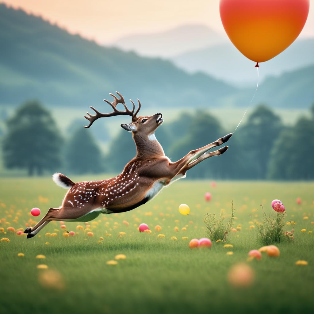 Joyful Deer Chasing a Floating Balloon