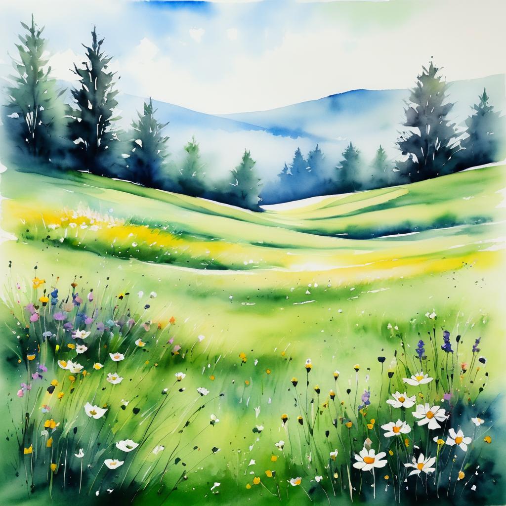 Serene Ink Painting of a Meadow