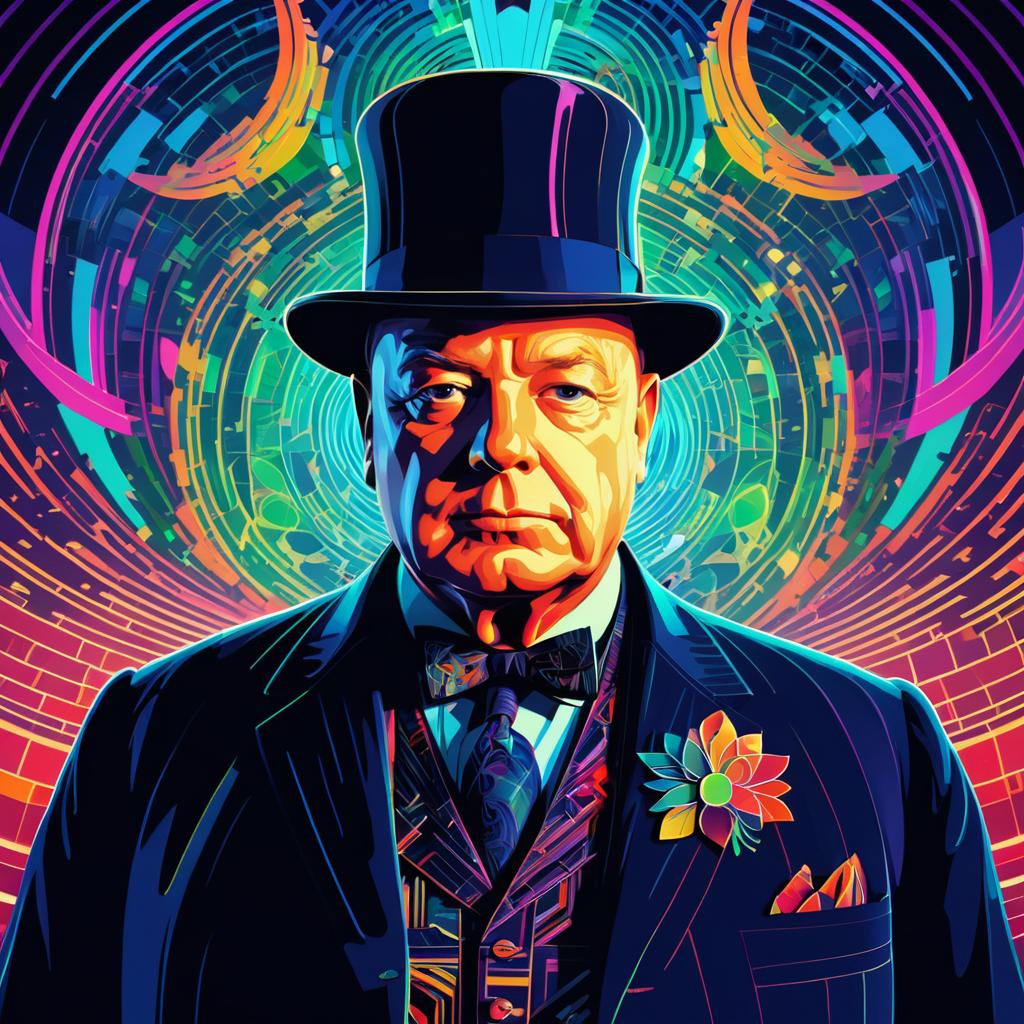 Vibrant Churchill Portrait in Dynamic Colors