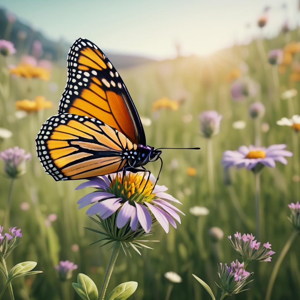 Hyper-Realistic Monarch Butterfly in Meadow