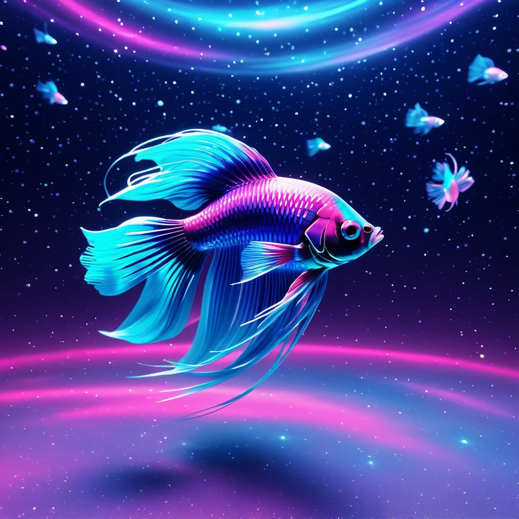 Vibrant Betta Fish in Space Art