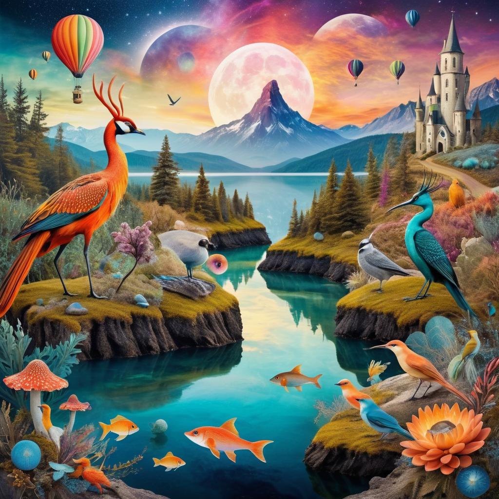 Whimsical Fantastical Creatures Collage Art