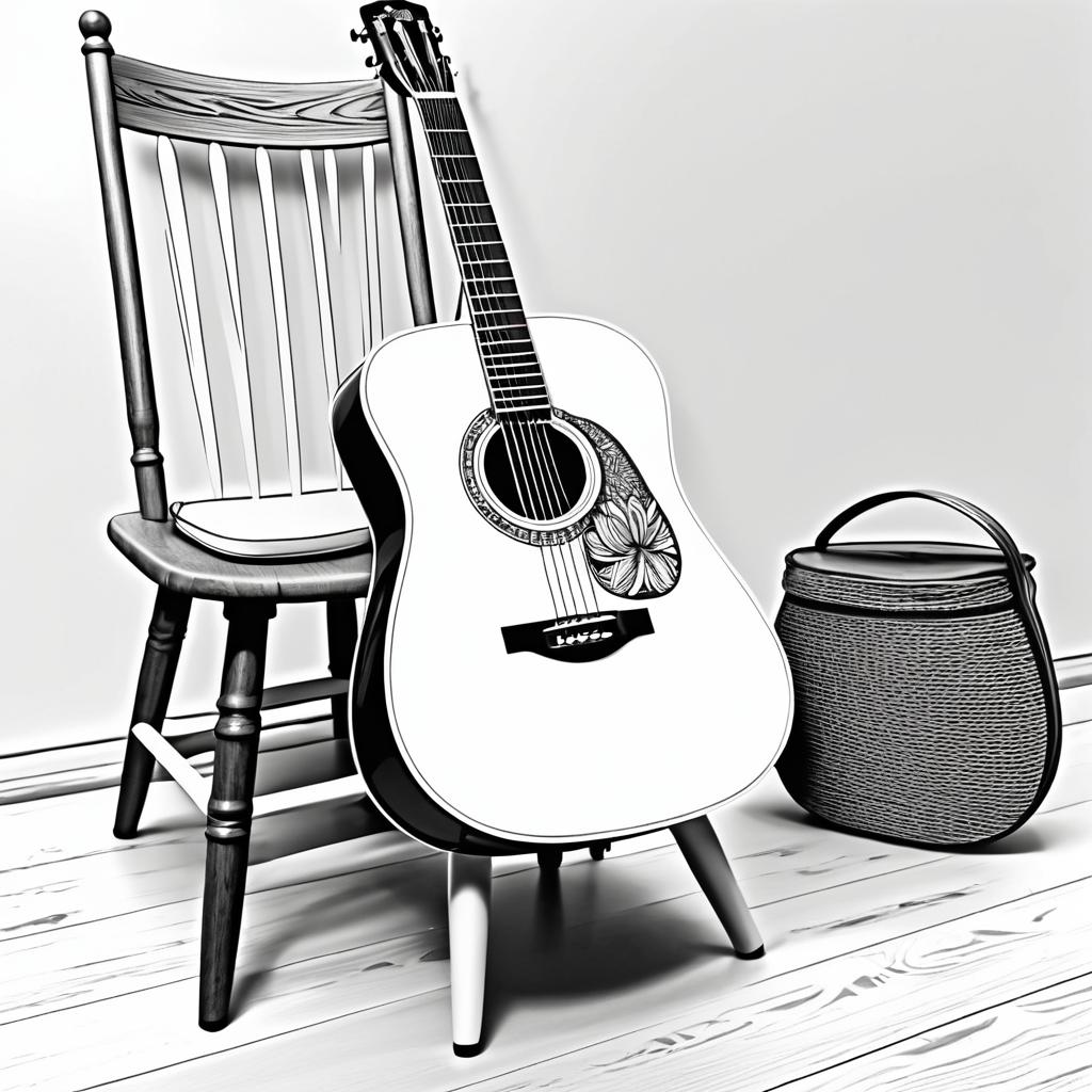 Guitar and Chair Line Art Design