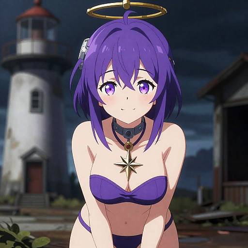 Playful Purple-Haired Admiral at Lighthouse