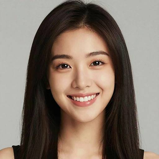 Portrait of Smiling Asian Woman with Long Hair