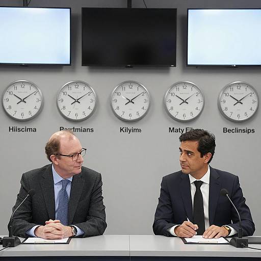 Business Discussion with TV and Clocks