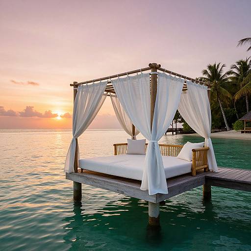 Luxury Tropical Cabana Over Emerald Waters
