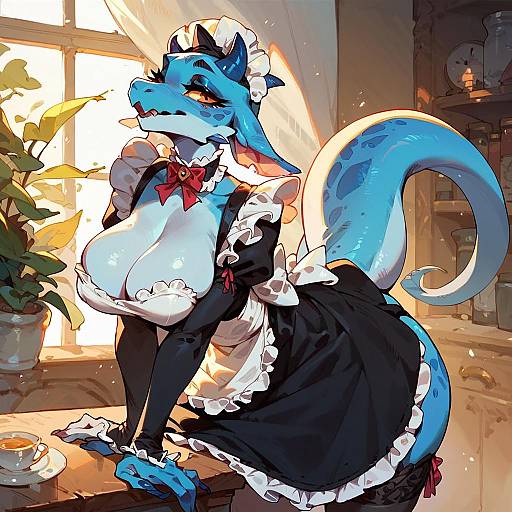 Blue Female Kobold Maid, High Detail