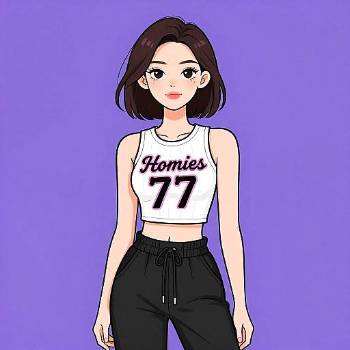 Casual Woman in Stylish Graphic Outfit