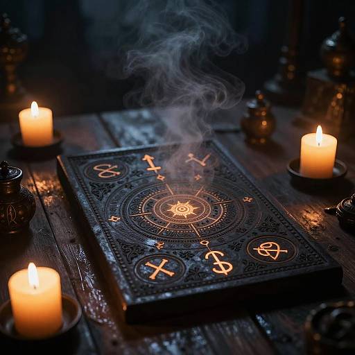 Eerie Ouija Board in Dim Candlelight