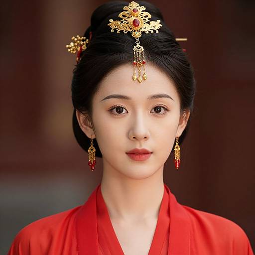 Traditional Chinese Woman in Red Dress