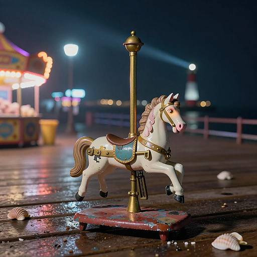 Miniature Moonlit Steam-Calliope Carousel Horse Automaton