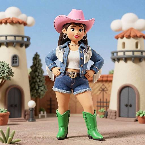 Glam Cowgirl in Vibrant Claymation