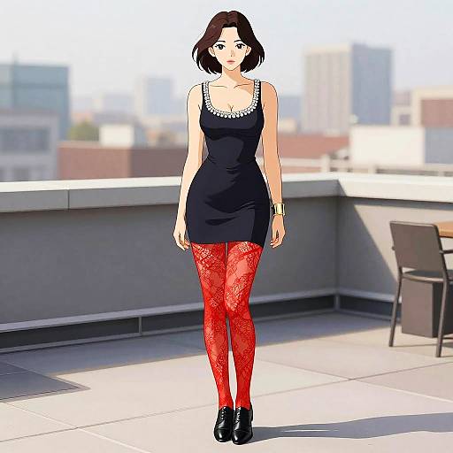 Elegant Chic Woman on Rooftop Terrace