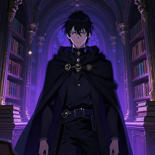 Mysterious Anime Male in Magical Library