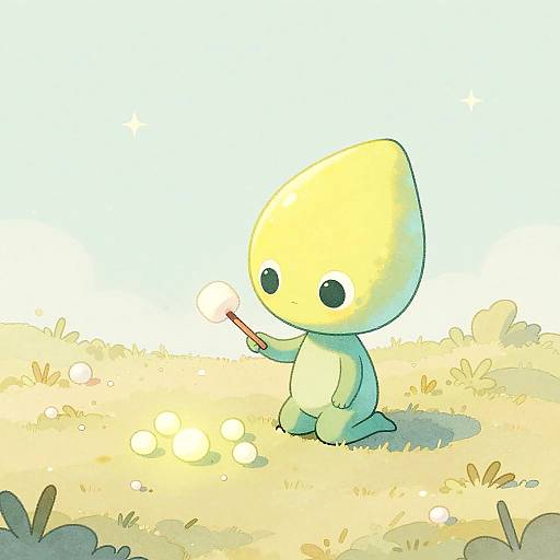 Whimsical Alien Toasting Marshmallow