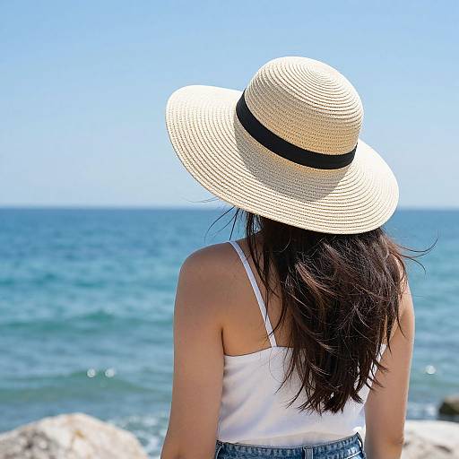Woman in Big Hat by Sea