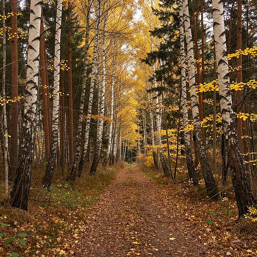 Early Autumn Birch and Pine Path
