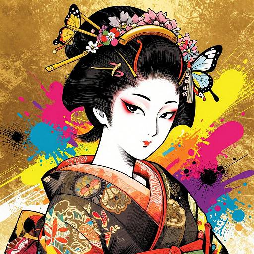 Vibrant Manga Maiko with Graffiti Art