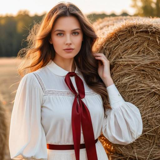 Young Woman in Vintage Blouse by Haystack
