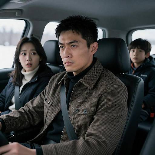 Family Portrait in a Snowy Car