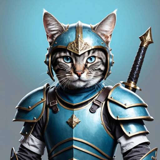 Cat Warrior in Blue Armor with Sword