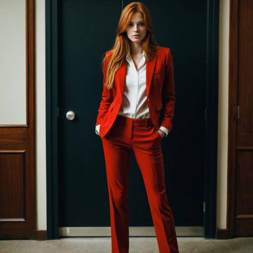 Stylish Woman in Red Formal Suit