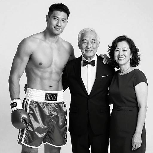 Boxing Champion with Elegant Companions